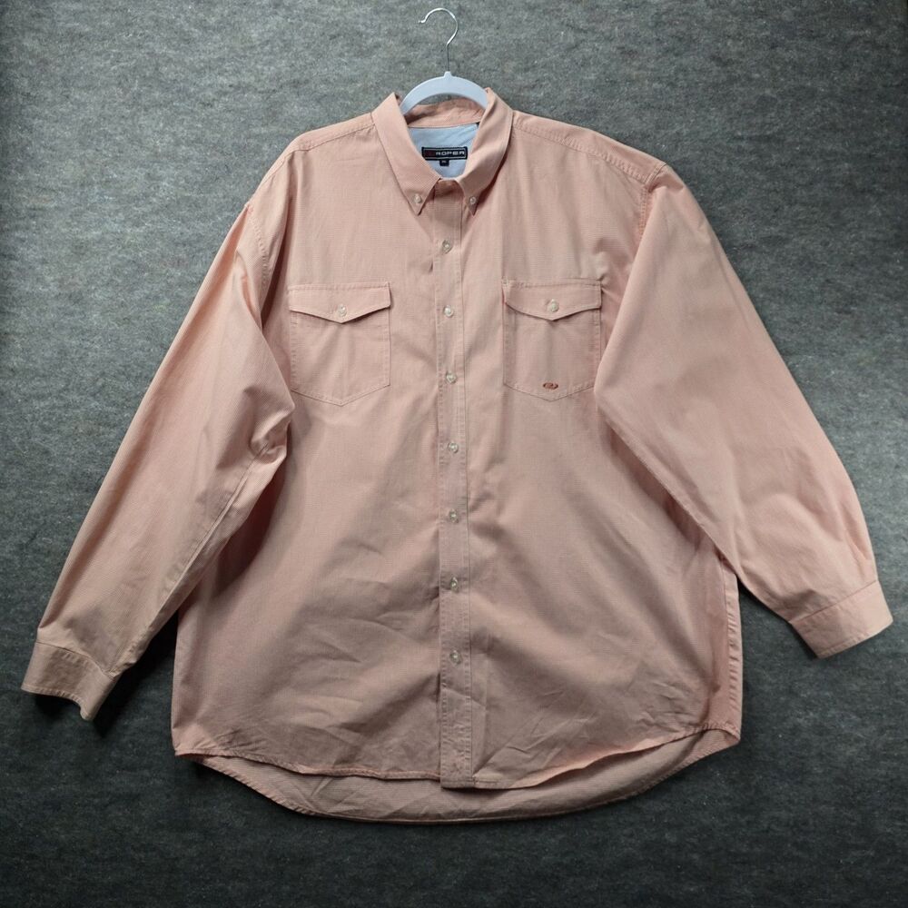 Roper Western Shirt Peach White Micro Gingham Cotton Button Down Casual Wear XXL